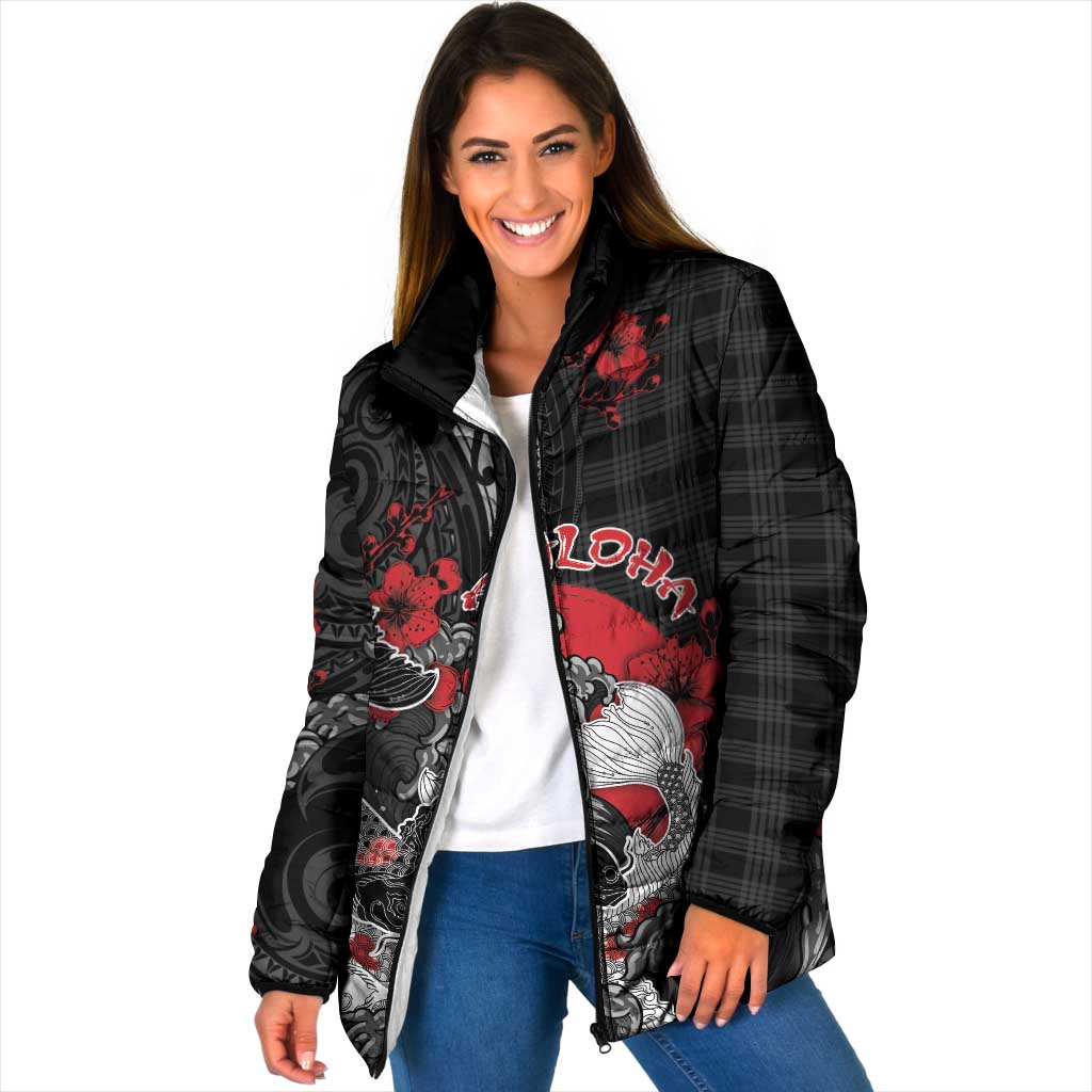 Personalised Hawaiian And Japanese Padded Jacket Aloha Koi Fish Palaka Patterns - Polynesian Pride
