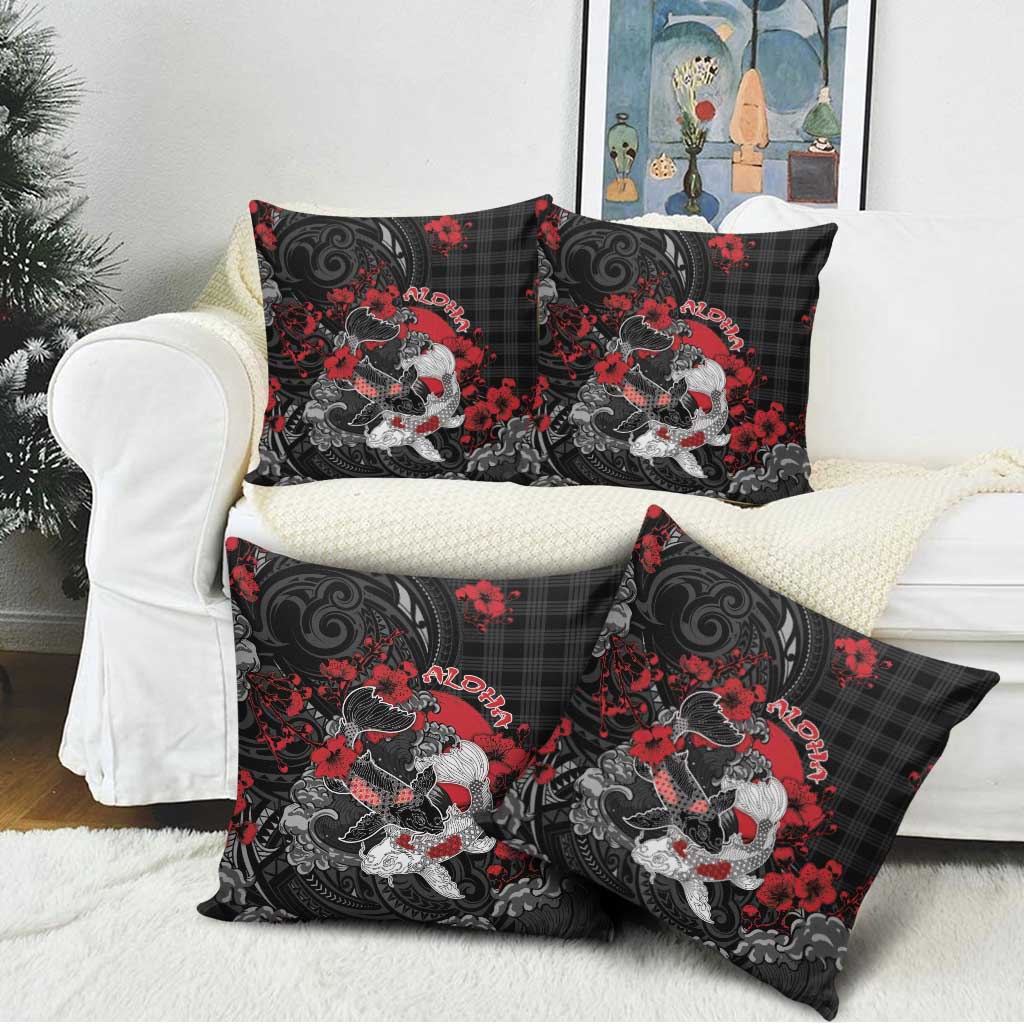 Hawaiian And Japanese Pillow Cover Aloha Koi Fish Palaka Patterns - Polynesian Pride