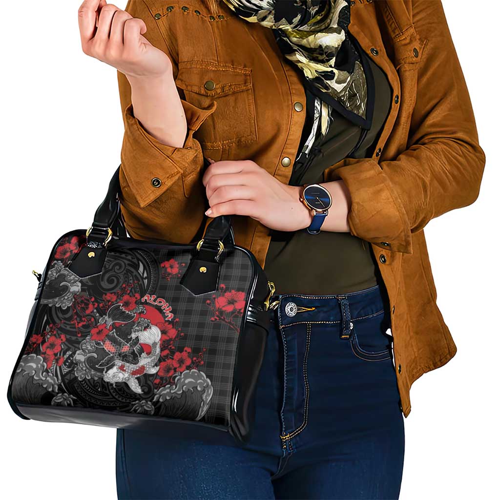 Hawaiian And Japanese Shoulder Handbag Aloha Koi Fish Palaka Patterns - Polynesian Pride