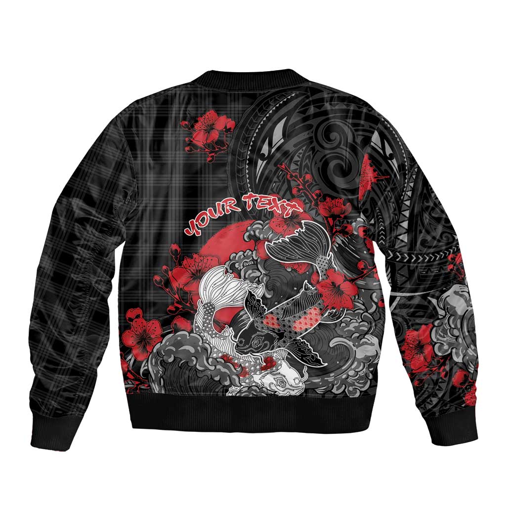 Personalised Hawaiian And Japanese Sleeve Zip Bomber Jacket Aloha Koi Fish Palaka Patterns DT05 - Polynesian Pride
