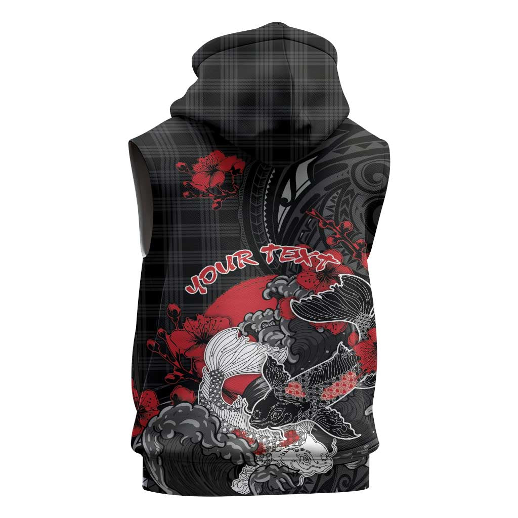 Personalised Hawaiian And Japanese Sleeveless Hoodie Aloha Koi Fish Palaka Patterns - Polynesian Pride