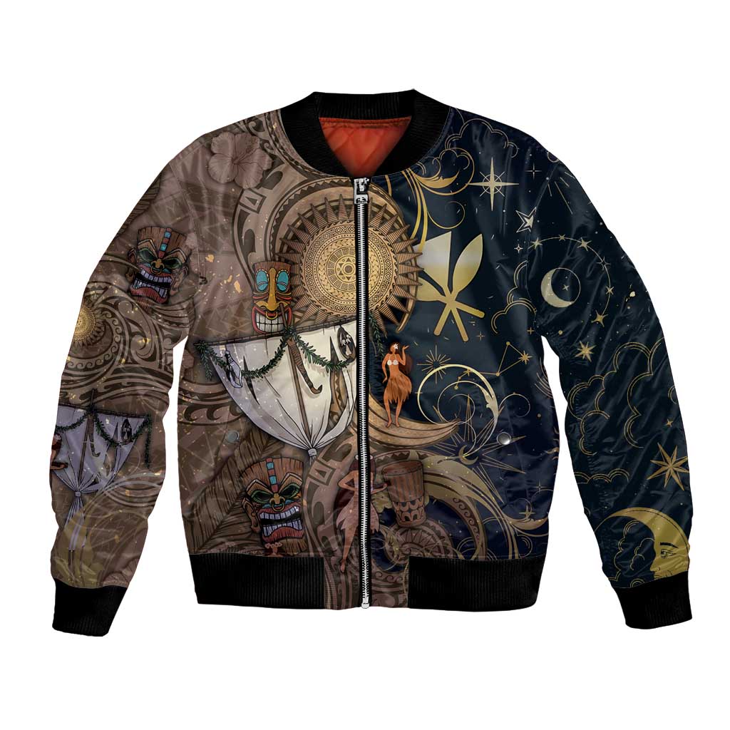 Hawaii Makahiki Bomber Jacket Polynesian Sky And Earth DT05 Unisex Gold - Polynesian Pride