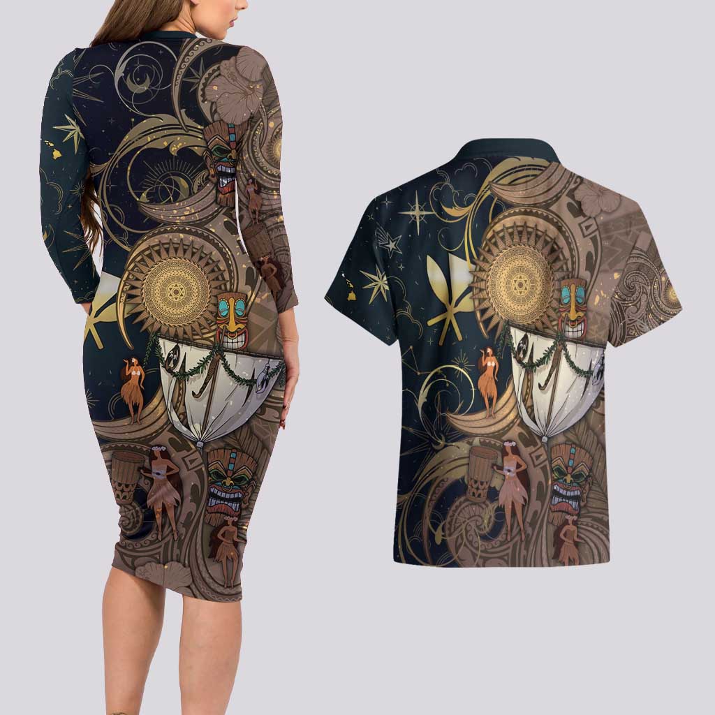 Hawaii Makahiki Couples Matching Long Sleeve Bodycon Dress and Hawaiian Shirt Polynesian Sky And Earth DT05 - Polynesian Pride