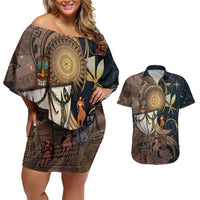 Hawaii Makahiki Couples Matching Off Shoulder Short Dress and Hawaiian Shirt Polynesian Sky And Earth DT05 Gold - Polynesian Pride