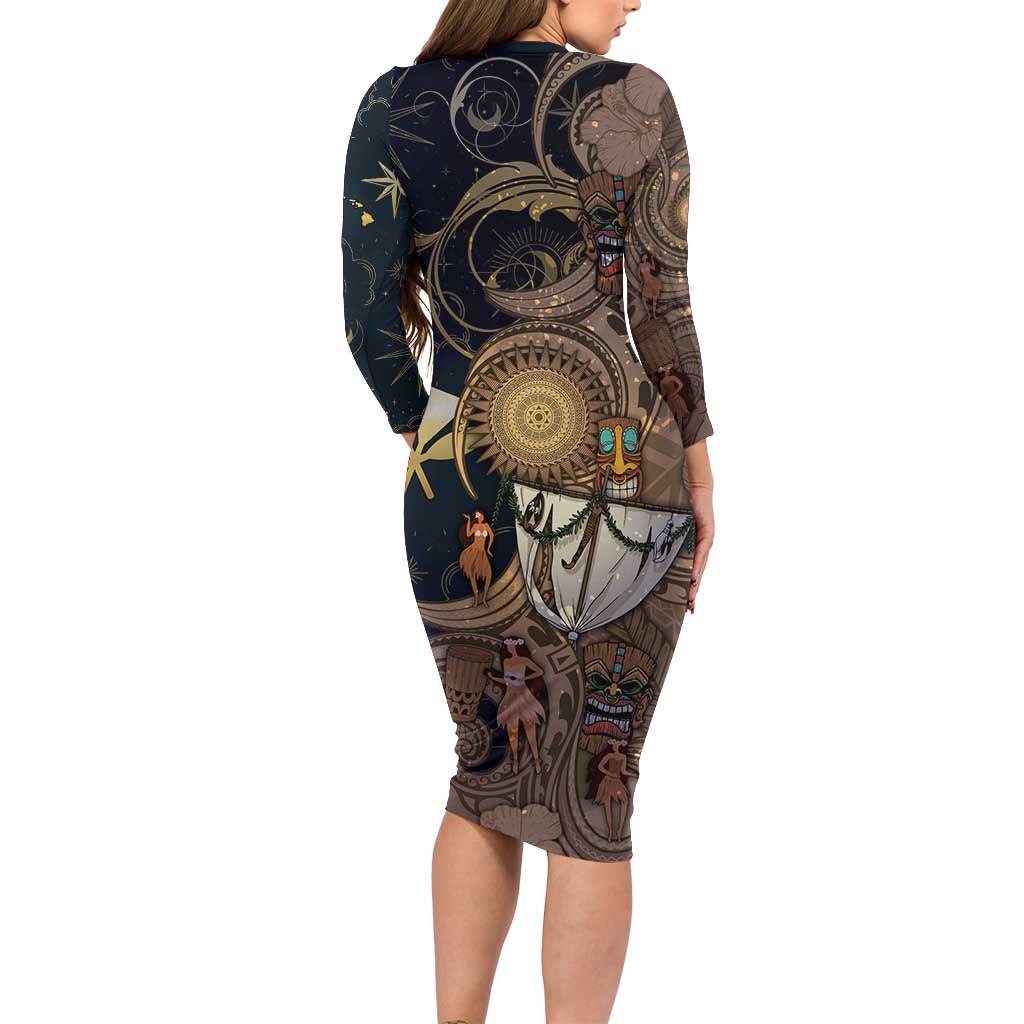 Hawaii Makahiki Family Matching Long Sleeve Bodycon Dress and Hawaiian Shirt Polynesian Sky And Earth - Polynesian Pride
