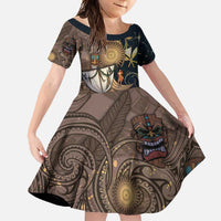 Hawaii Makahiki Family Matching Mermaid Dress and Hawaiian Shirt Polynesian Sky And Earth DT05 Daughter's Dress Gold - Polynesian Pride