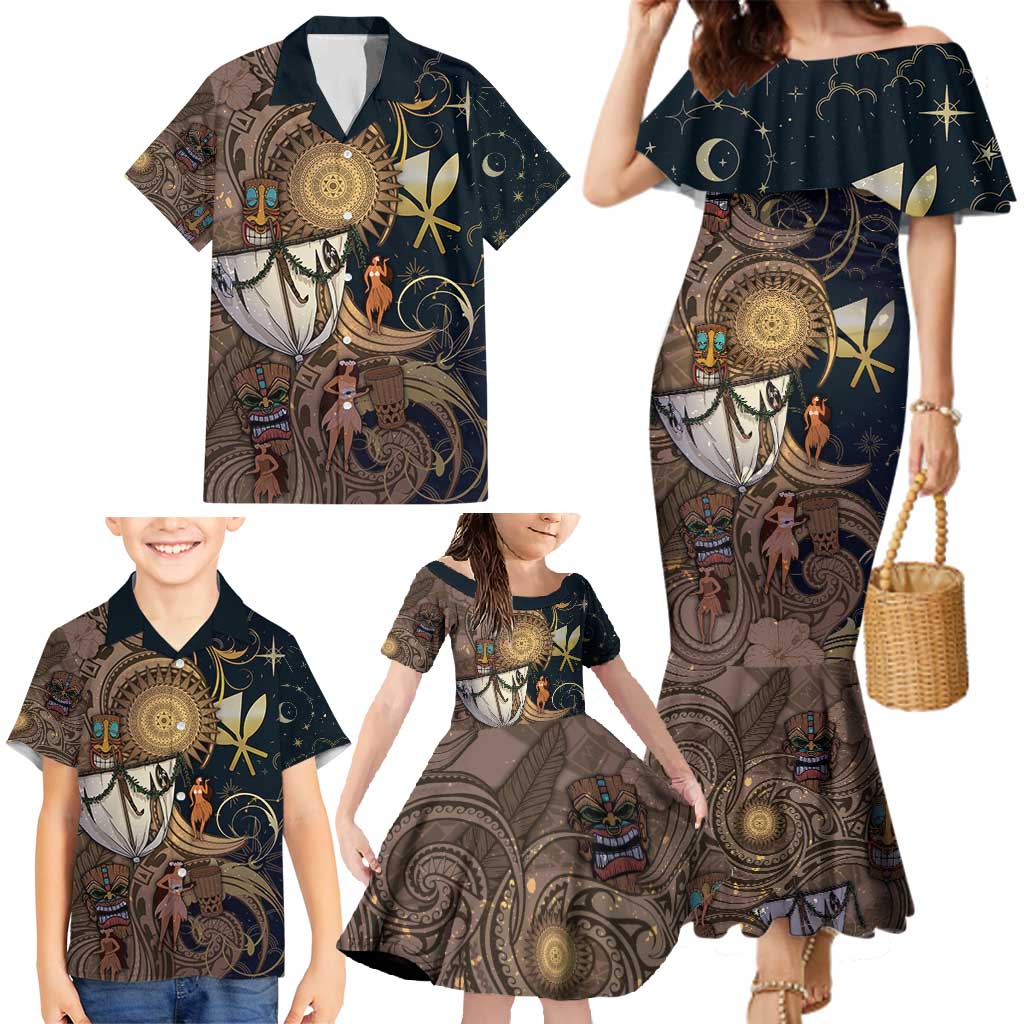 Hawaii Makahiki Family Matching Mermaid Dress and Hawaiian Shirt Polynesian Sky And Earth DT05 - Polynesian Pride
