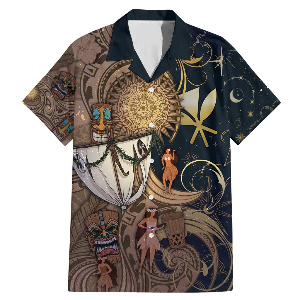 Hawaii Makahiki Family Matching Mermaid Dress and Hawaiian Shirt Polynesian Sky And Earth DT05 Dad's Shirt - Short Sleeve Gold - Polynesian Pride