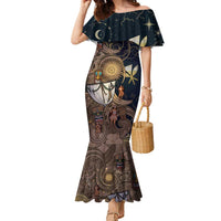 Hawaii Makahiki Family Matching Mermaid Dress and Hawaiian Shirt Polynesian Sky And Earth DT05 Mom's Dress Gold - Polynesian Pride