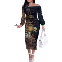 Hawaii Makahiki Family Matching Off The Shoulder Long Sleeve Dress and Hawaiian Shirt Polynesian Sky And Earth - Polynesian Pride