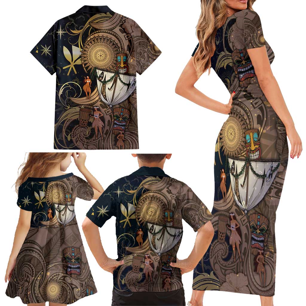 Hawaii Makahiki Family Matching Short Sleeve Bodycon Dress and Hawaiian Shirt Polynesian Sky And Earth - Polynesian Pride