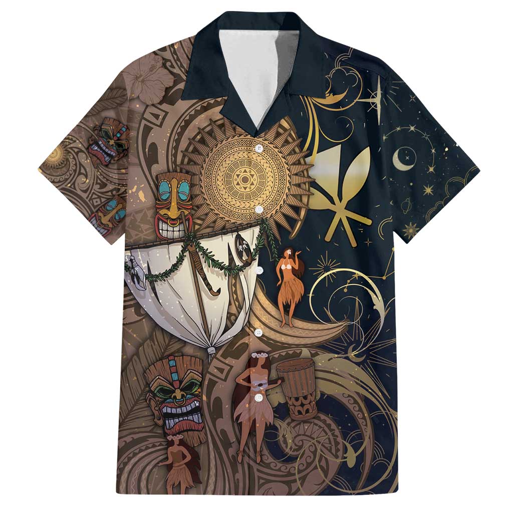 Hawaii Makahiki Family Matching Tank Maxi Dress and Hawaiian Shirt Polynesian Sky And Earth DT05 Dad's Shirt - Short Sleeve Gold - Polynesian Pride