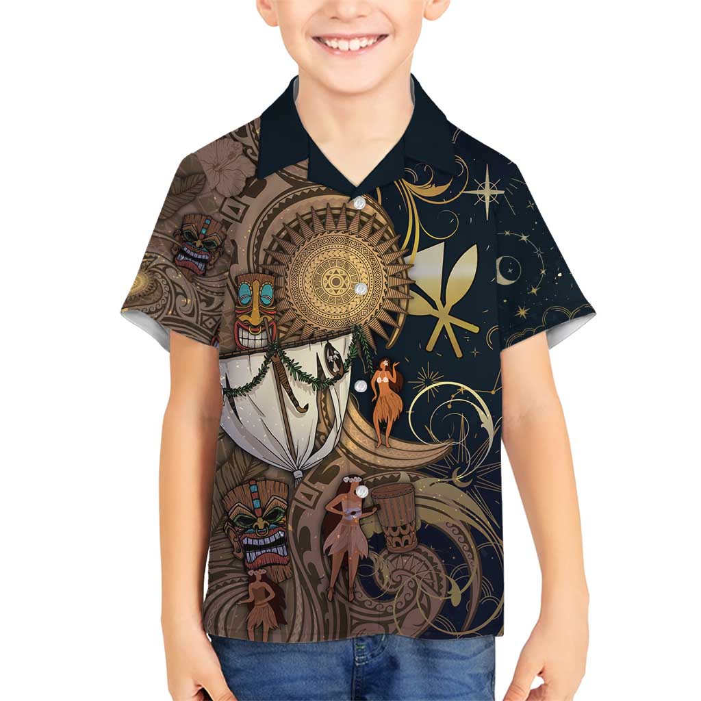 Hawaii Makahiki Family Matching Tank Maxi Dress and Hawaiian Shirt Polynesian Sky And Earth DT05 Son's Shirt Gold - Polynesian Pride