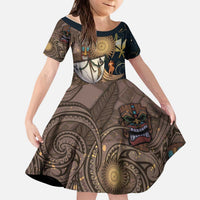 Hawaii Makahiki Kid Short Sleeve Dress Polynesian Sky And Earth DT05 KID Gold - Polynesian Pride