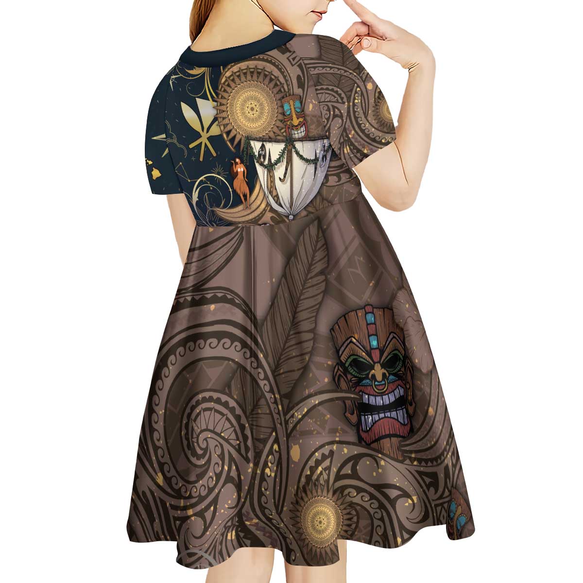 Hawaii Makahiki Kid Short Sleeve Dress Polynesian Sky And Earth DT05 - Polynesian Pride