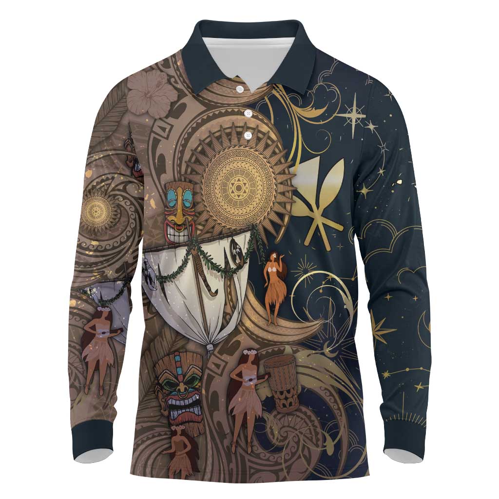 Hawaii Makahiki Long Sleeve Polo Shirt Polynesian Sky And Earth DT05 Gold - Polynesian Pride