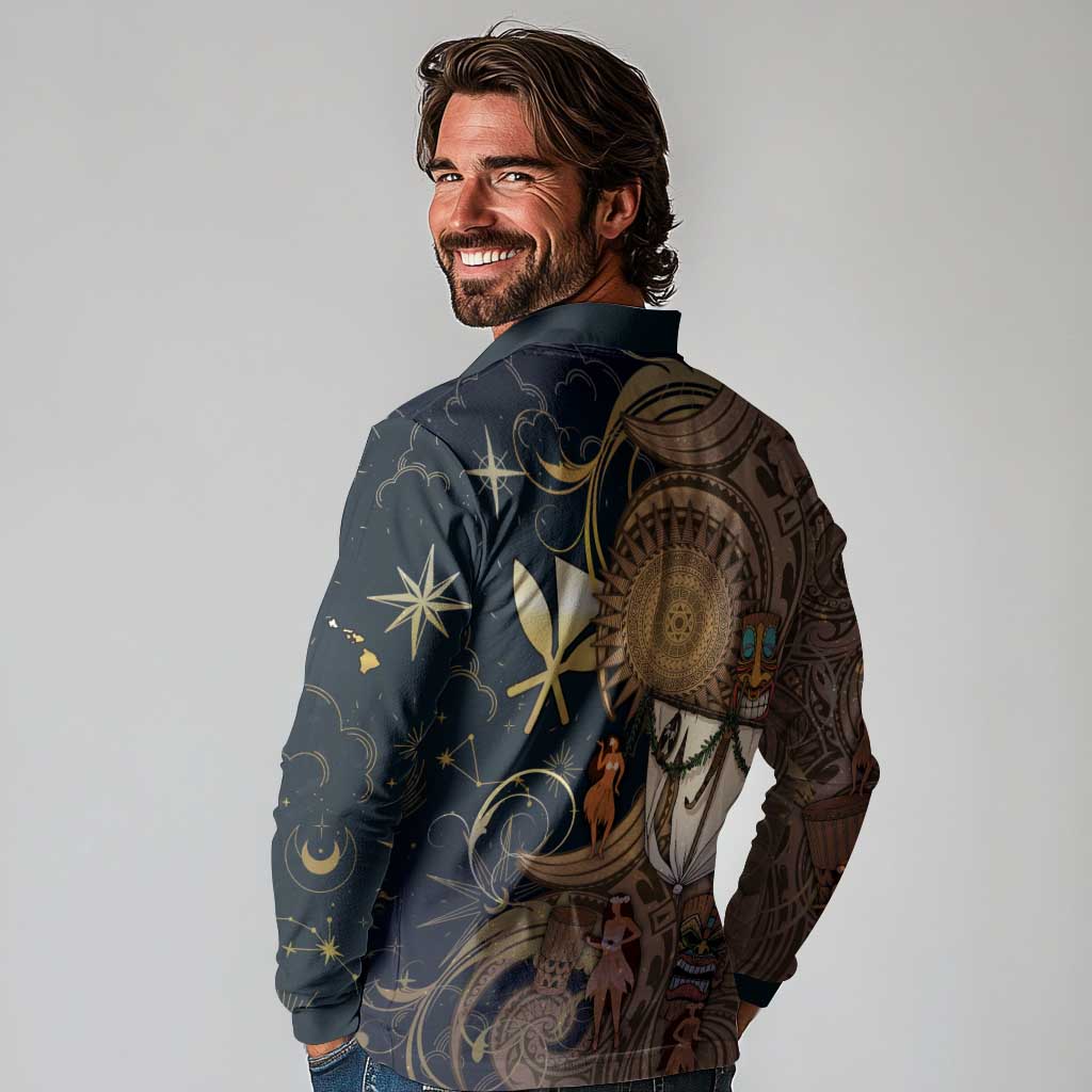 Hawaii Makahiki Long Sleeve Polo Shirt Polynesian Sky And Earth DT05 - Polynesian Pride