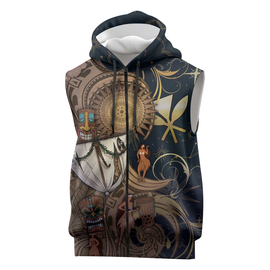 Hawaii Makahiki Sleeveless Zip Hoodie Polynesian Sky And Earth DT05 Gold - Polynesian Pride