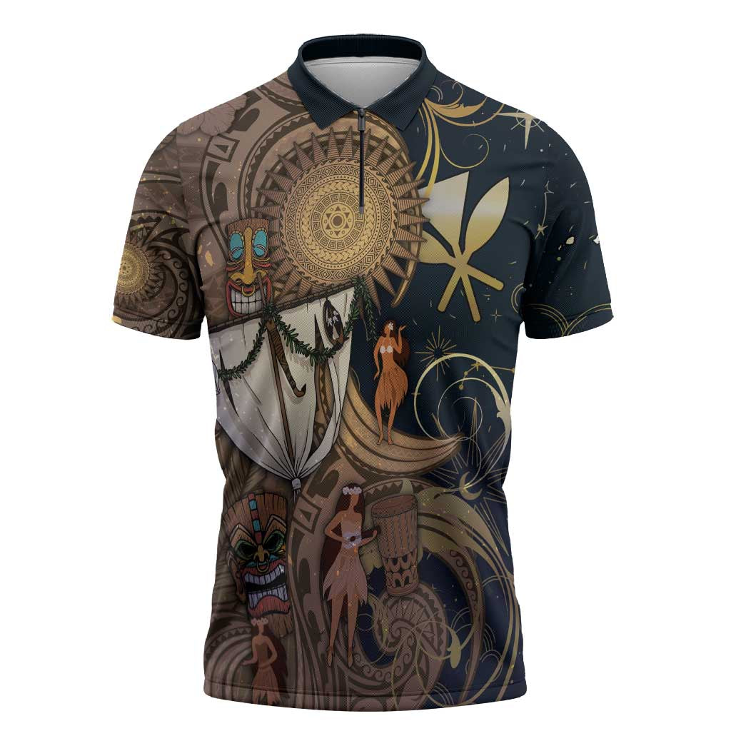 Hawaii Makahiki Zipper Polo Shirt Polynesian Sky And Earth DT05 Gold - Polynesian Pride