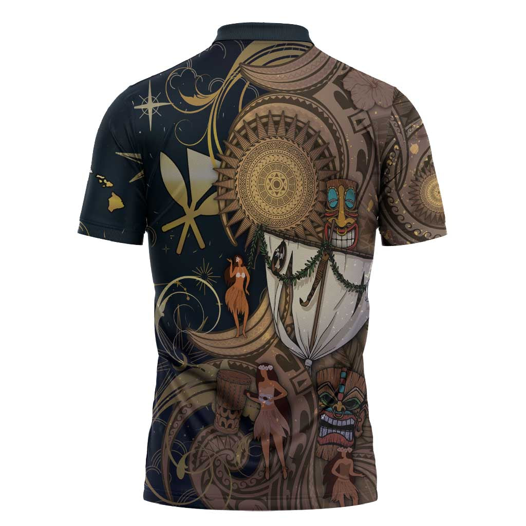 Hawaii Makahiki Zipper Polo Shirt Polynesian Sky And Earth DT05 - Polynesian Pride