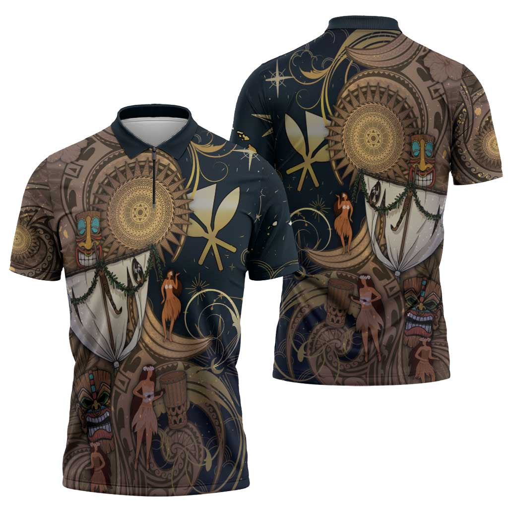 Hawaii Makahiki Zipper Polo Shirt Polynesian Sky And Earth DT05 - Polynesian Pride