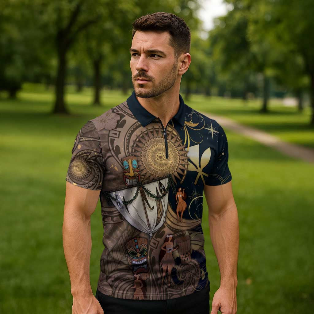 Hawaii Makahiki Zipper Polo Shirt Polynesian Sky And Earth DT05 - Polynesian Pride
