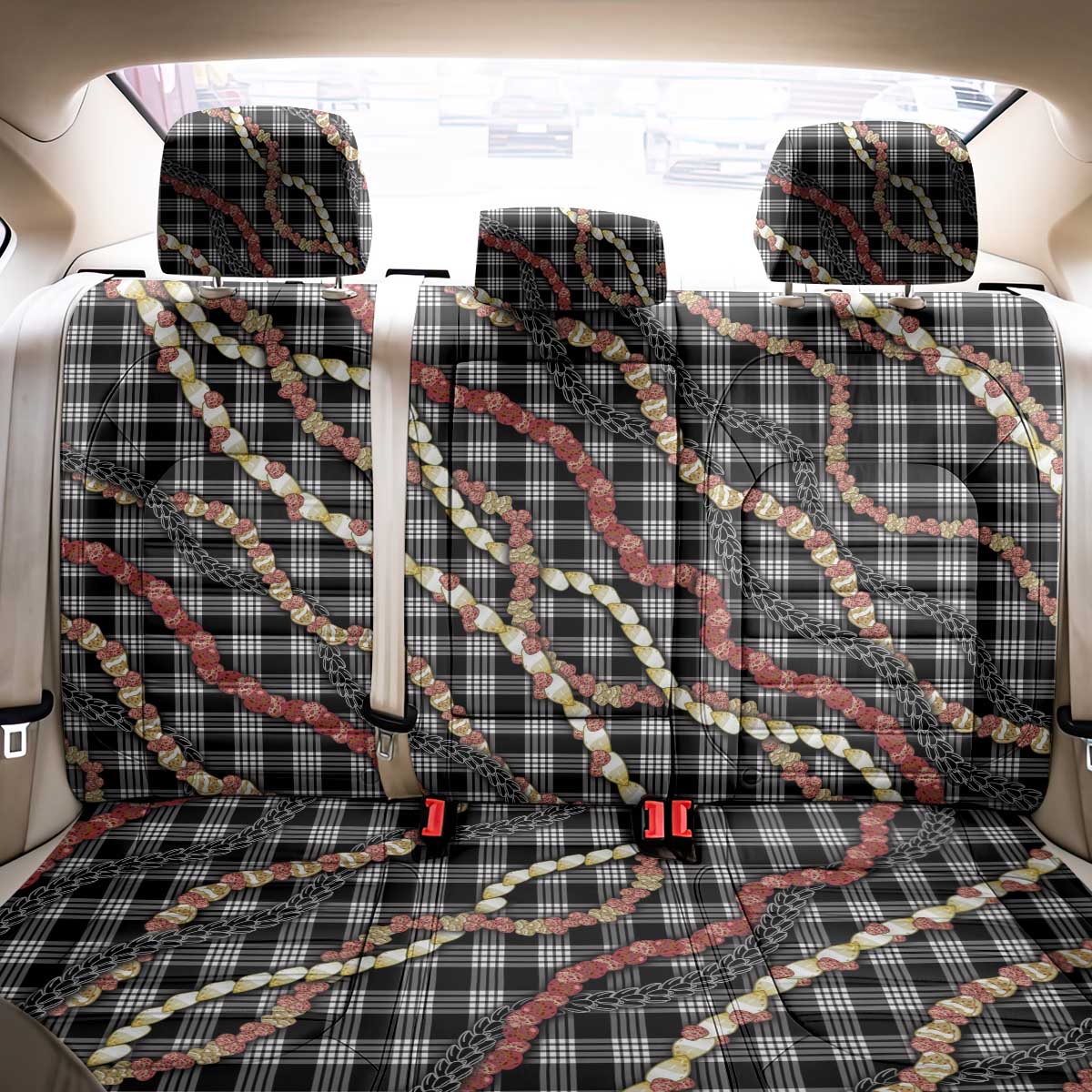 Hawaii Palaka Niihau Shell Lei Back Car Seat Cover Tropical Island Plaid Patterns