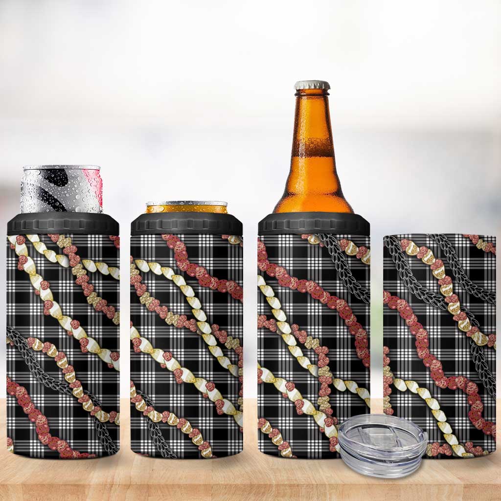Hawaii Palaka Niihau Shell Lei 4 in 1 Can Cooler Tumbler Tropical Island Plaid Patterns