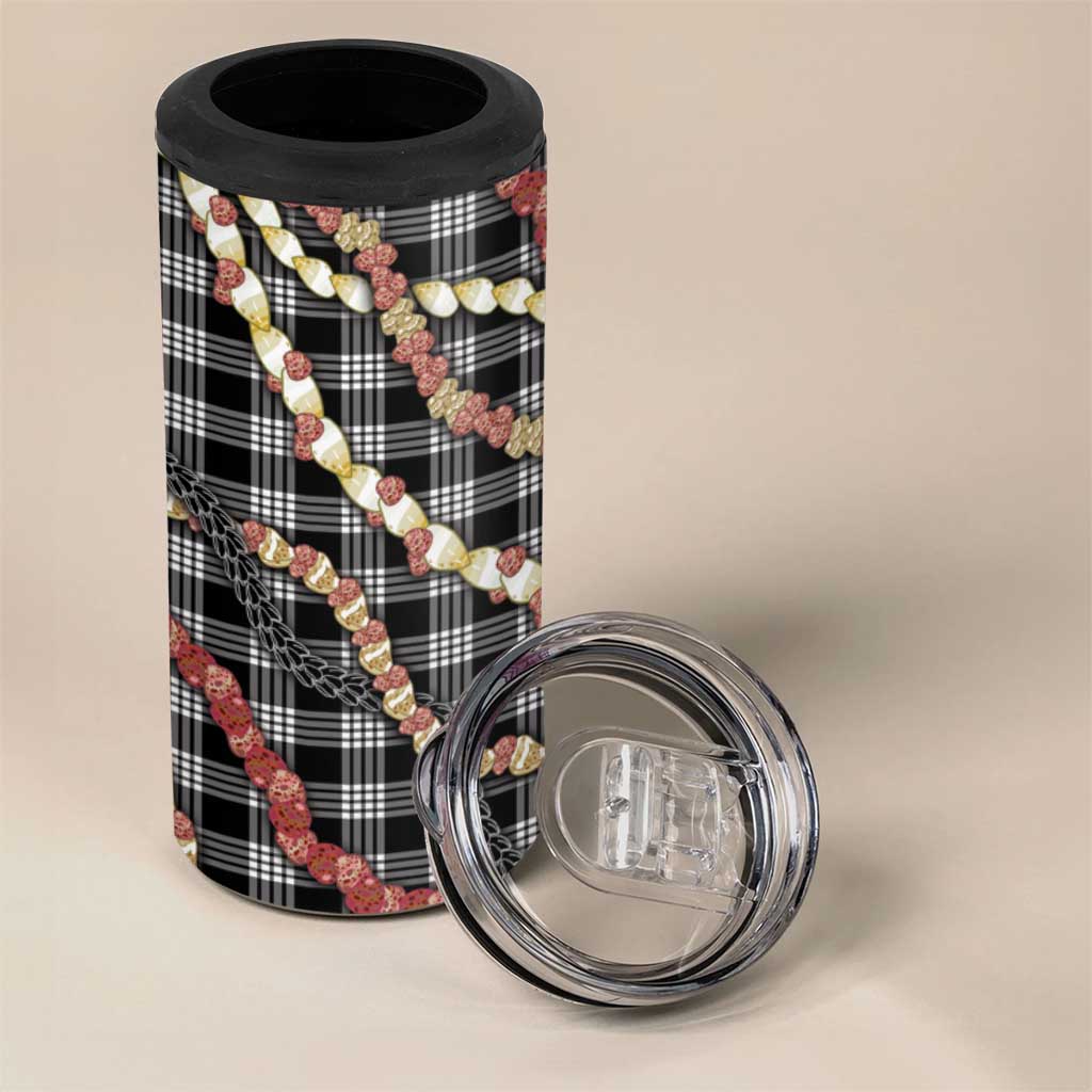 Hawaii Palaka Niihau Shell Lei 4 in 1 Can Cooler Tumbler Tropical Island Plaid Patterns