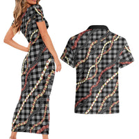 Hawaii Palaka Niihau Shell Lei Couples Matching Short Sleeve Bodycon Dress and Hawaiian Shirt Tropical Island Plaid Patterns