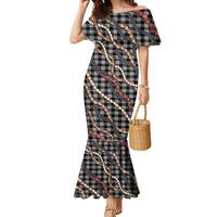 Hawaii Palaka Niihau Shell Lei Family Matching Mermaid Dress and Hawaiian Shirt Tropical Island Plaid Patterns