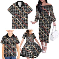 Hawaii Palaka Niihau Shell Lei Family Matching Off The Shoulder Long Sleeve Dress and Hawaiian Shirt Tropical Island Plaid Patterns