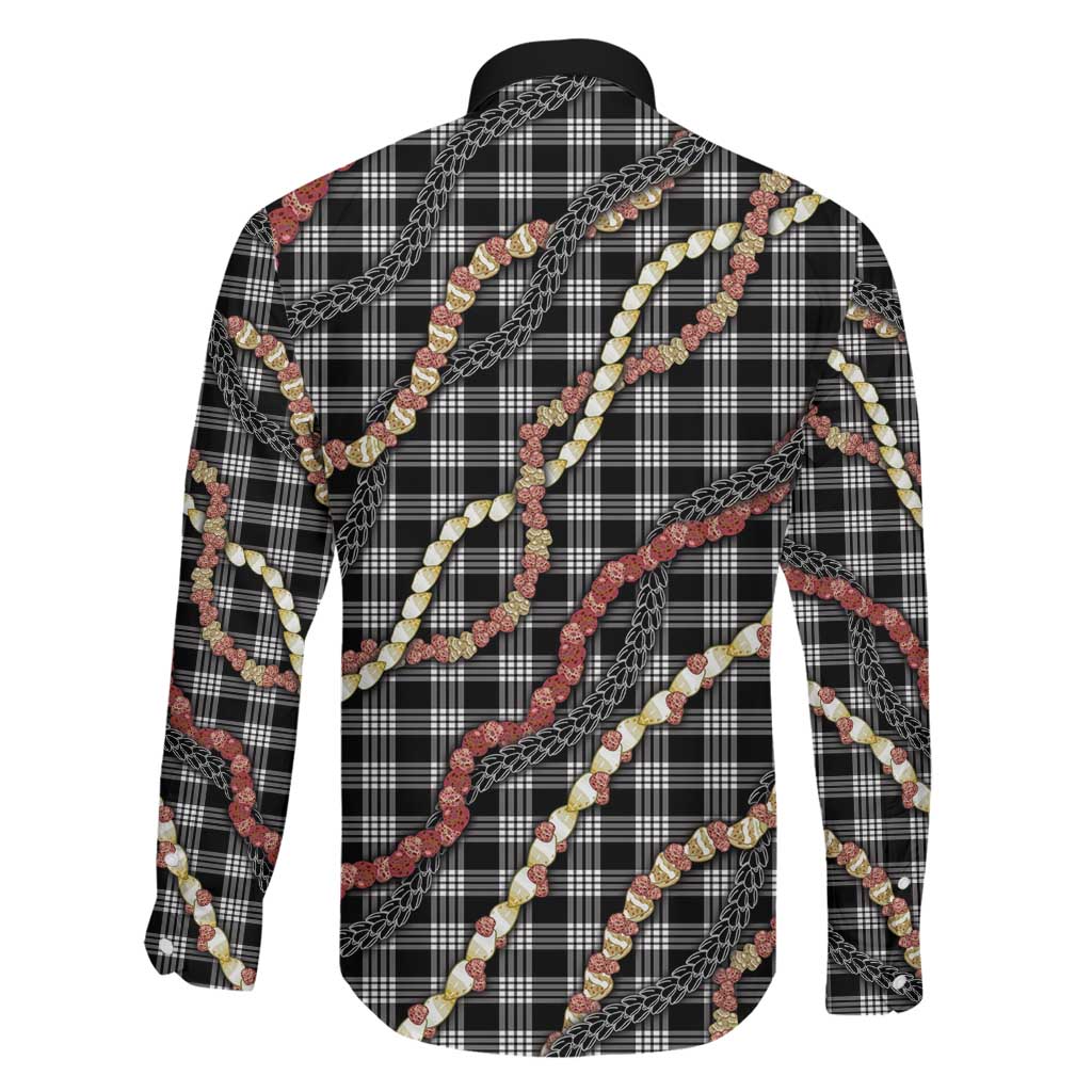 Hawaii Palaka Niihau Shell Lei Family Matching Off Shoulder Short Dress and Hawaiian Shirt Tropical Island Plaid Patterns