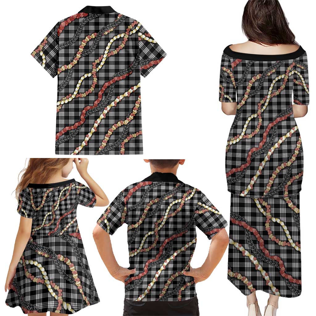 Hawaii Palaka Niihau Shell Lei Family Matching Puletasi and Hawaiian Shirt Tropical Island Plaid Patterns