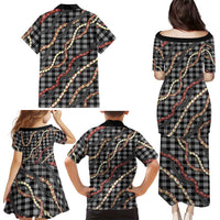 Hawaii Palaka Niihau Shell Lei Family Matching Puletasi and Hawaiian Shirt Tropical Island Plaid Patterns