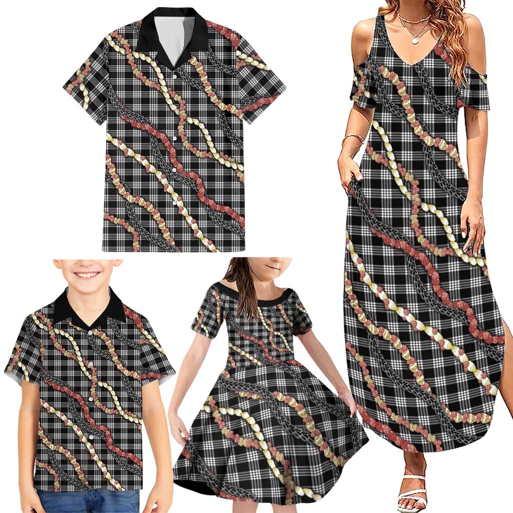 Hawaii Palaka Niihau Shell Lei Family Matching Summer Maxi Dress and Hawaiian Shirt Tropical Island Plaid Patterns