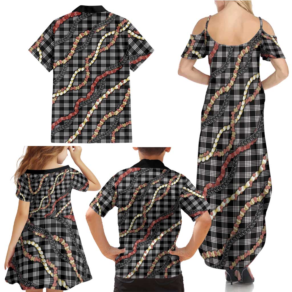 Hawaii Palaka Niihau Shell Lei Family Matching Summer Maxi Dress and Hawaiian Shirt Tropical Island Plaid Patterns