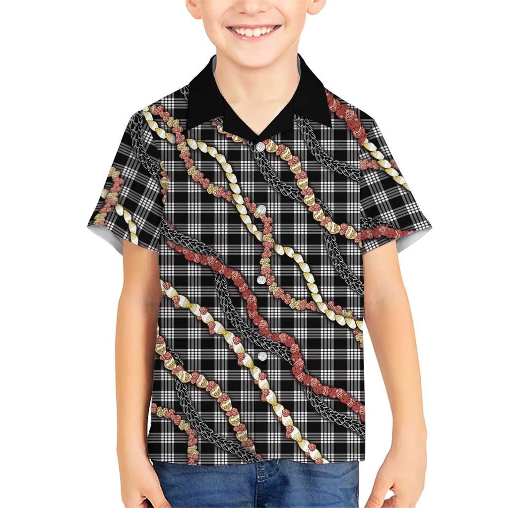 Hawaii Palaka Niihau Shell Lei Kid Hawaiian Shirt Tropical Island Plaid Patterns DT05 Kid Black - Polynesian Pride