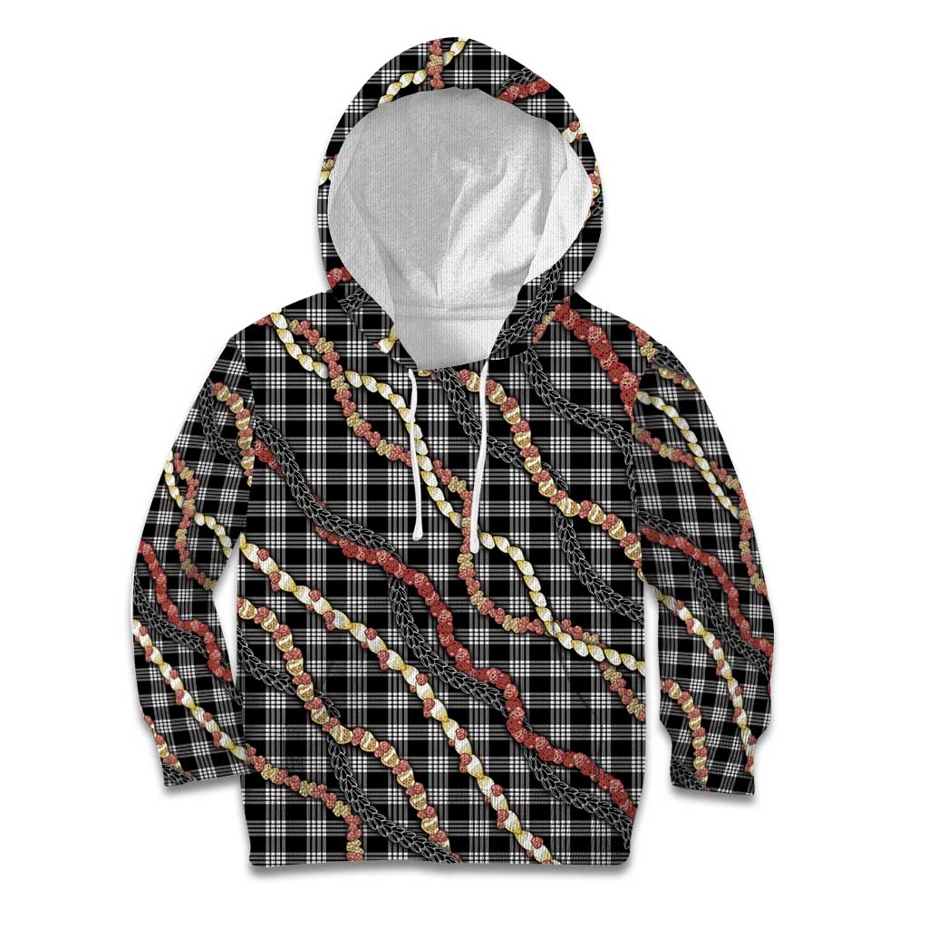 Hawaii Palaka Niihau Shell Lei Kid Hoodie Tropical Island Plaid Patterns DT05 Hoodie Black - Polynesian Pride