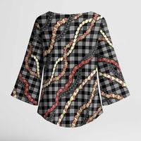 Hawaii Palaka Niihau Shell Lei Kimono Sleeve Blouse Tropical Island Plaid Patterns