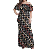 Hawaii Palaka Niihau Shell Lei Off Shoulder Maxi Dress Tropical Island Plaid Patterns DT05 Women Black - Polynesian Pride