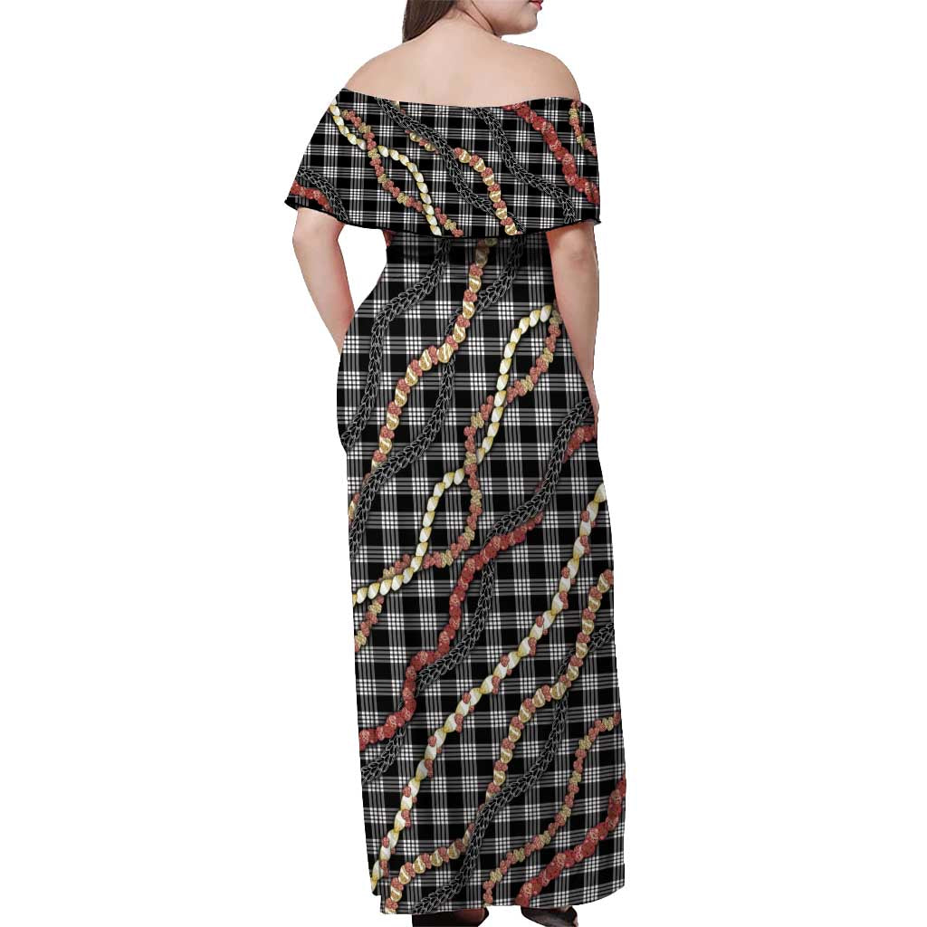Hawaii Palaka Niihau Shell Lei Off Shoulder Maxi Dress Tropical Island Plaid Patterns DT05 - Polynesian Pride