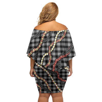 Hawaii Palaka Niihau Shell Lei Off Shoulder Short Dress Tropical Island Plaid Patterns DT05 - Polynesian Pride