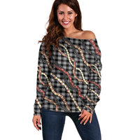 Hawaii Palaka Niihau Shell Lei Off Shoulder Sweater Tropical Island Plaid Patterns