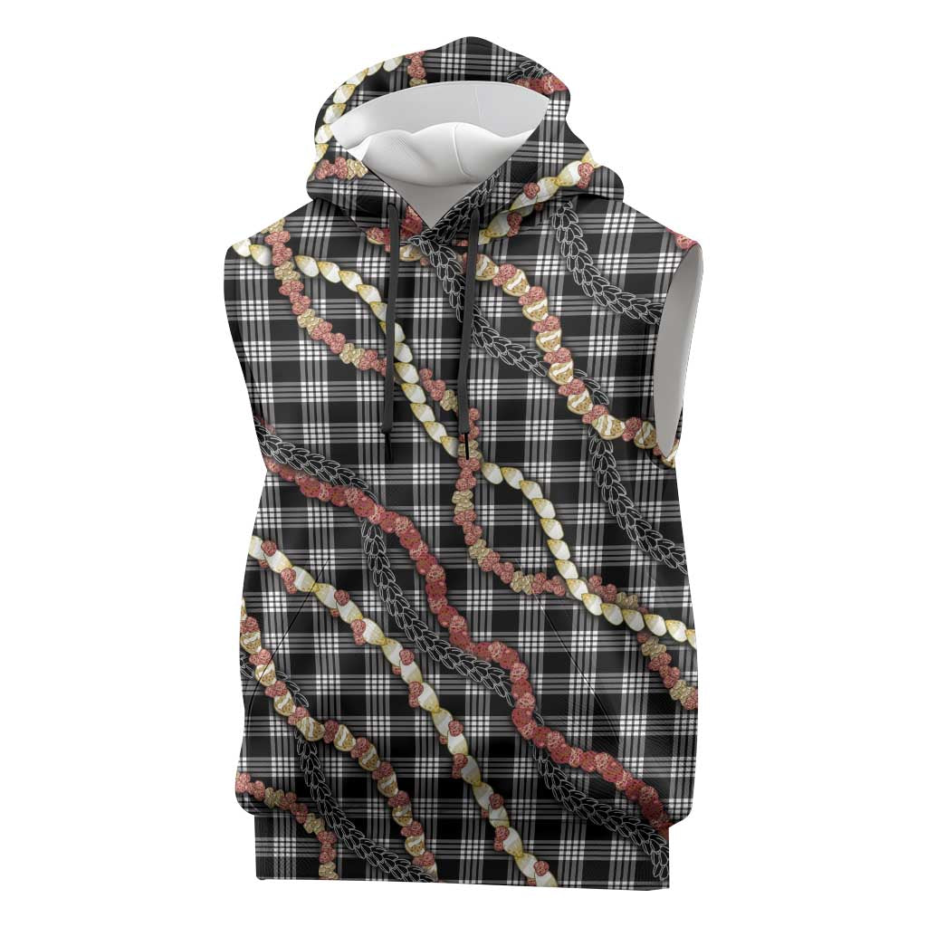 Hawaii Palaka Niihau Shell Lei Sleeveless Hoodie Tropical Island Plaid Patterns