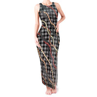 Hawaii Palaka Niihau Shell Lei Tank Maxi Dress Tropical Island Plaid Patterns DT05 Women Black - Polynesian Pride