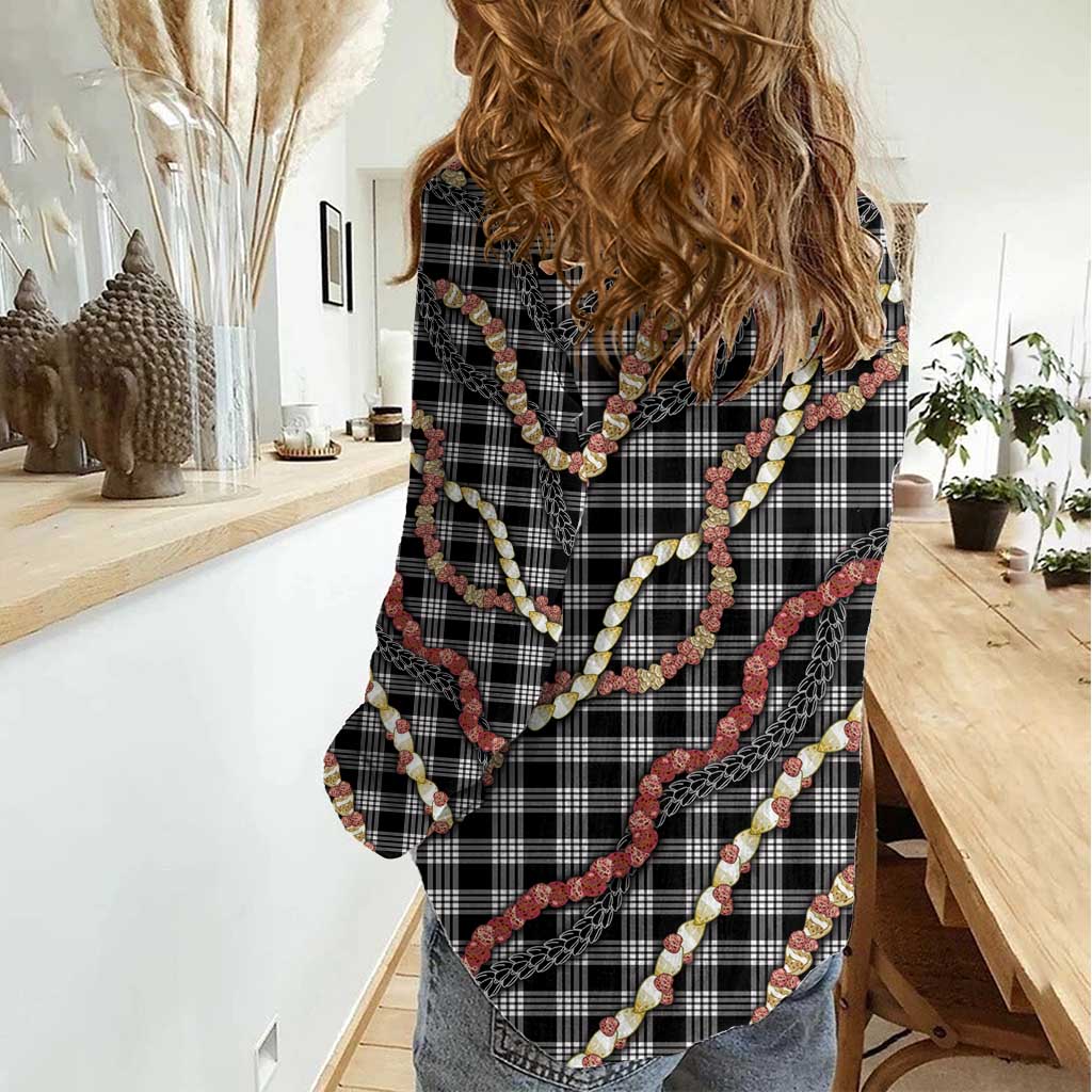 Hawaii Palaka Niihau Shell Lei Women Casual Shirt Tropical Island Plaid Patterns