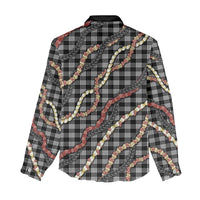 Hawaii Palaka Niihau Shell Lei Women Casual Shirt Tropical Island Plaid Patterns