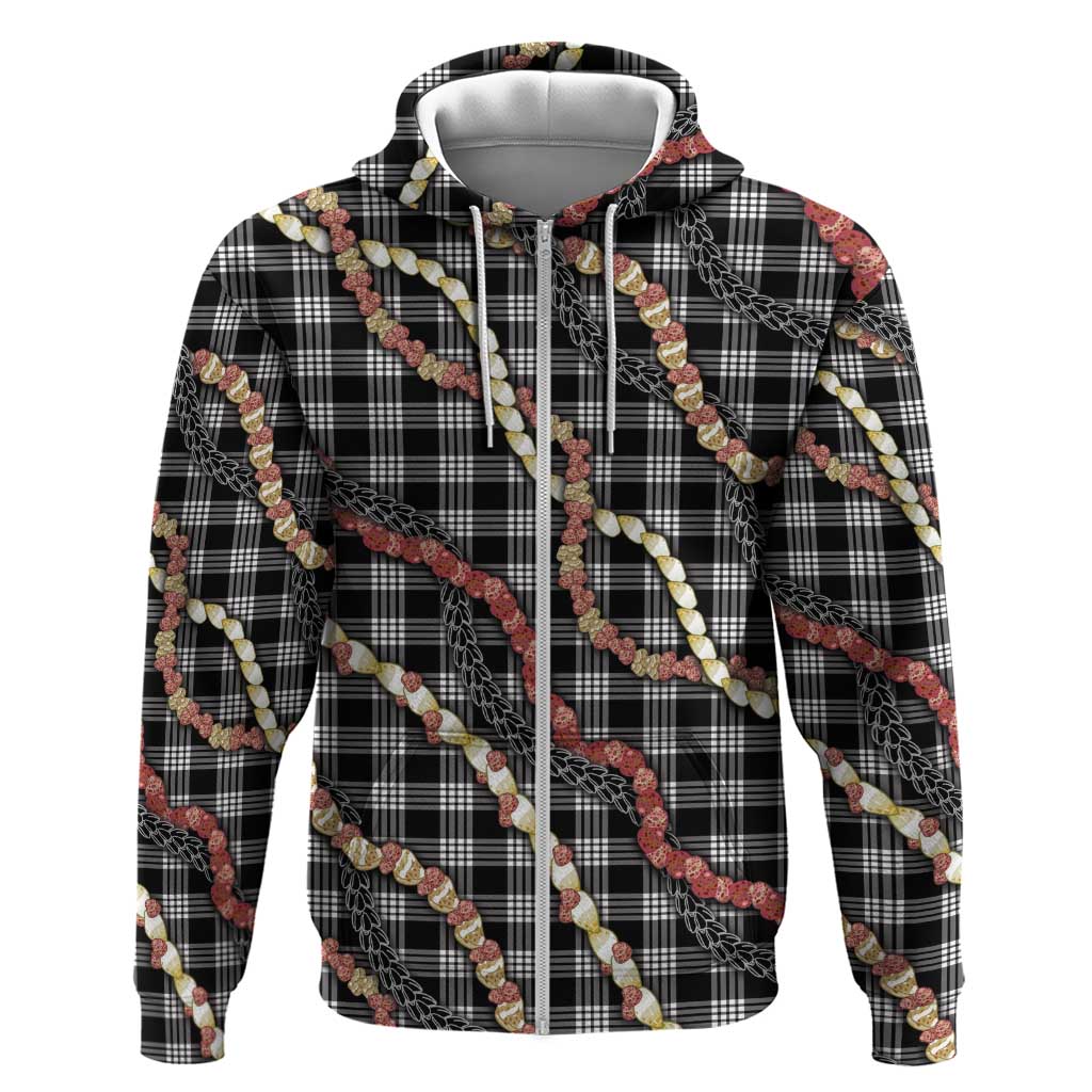 Hawaii Palaka Niihau Shell Lei Zip Hoodie Tropical Island Plaid Patterns