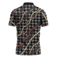 Hawaii Palaka Niihau Shell Lei Zipper Polo Shirt Tropical Island Plaid Patterns